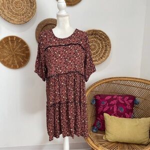 Knox Rose Pink Black Flower Floral Short Sleeve Mini Dress Plus Size XXL